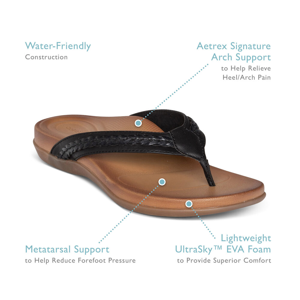 Aetrex Women's Emmy Braided Thong Flip Flops - Brown | USA SWRE6TA